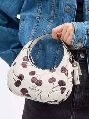 NWT - COACH Carmen Mini Crossbody Bag With Cherry Print -CCZ22 Silver/Chalk $350